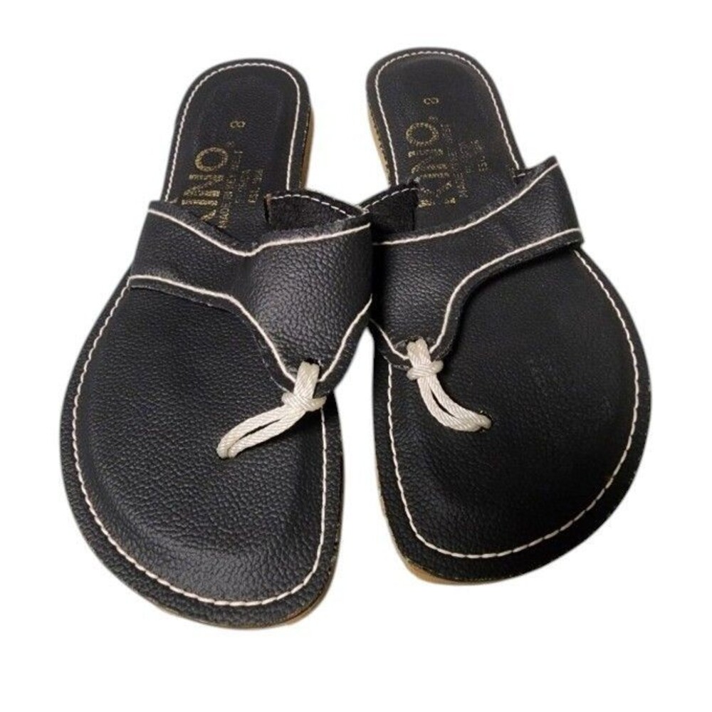 KINO Black Leather Sandals Hand Made in Key West Size 8 Thong NEW